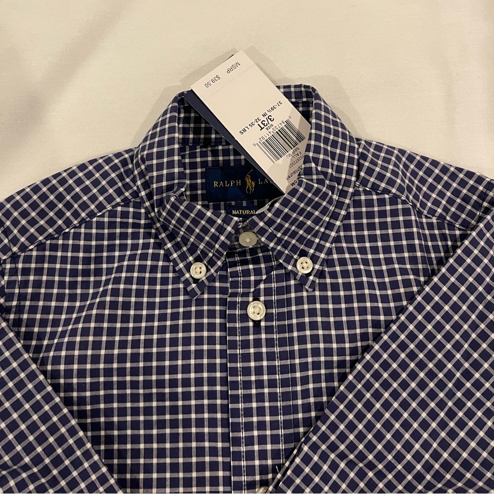 Ralph Lauren Boys Size 3/3T Long Sleeve Button Front Blue Plaid Check Shirt - Picture 3 of 8
